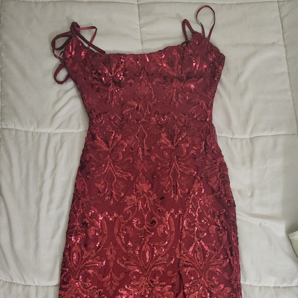 Red Sequin Party Midi Dress